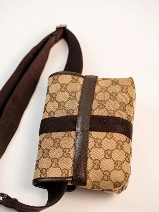 Gucci Tan & Brown GG Canvas Belt Bag with Metal Clasp - Picture 6 of 8